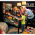 A family playing the Jurassic Park Pin.