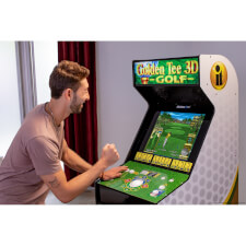 Man Playing Golden Tee Arcade Machine