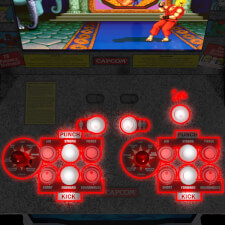 Arcade1Up Street Fighter II Blue Arcade controls light up.