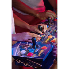 The joysticks and controls on the NFL Blitz.