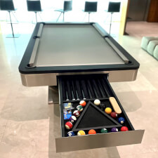 The Horus slate bed pool table storage space.