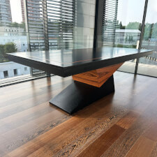 The Meridian slate bed pool table in black matte with top.