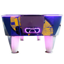 The DC Comics Joker's Wild air hockey table disc exit.