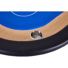 One of the drinks holders on the Tekscore folding poker table with dealer position.