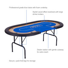 The Tekscore folding poker table with Dealer Position features.