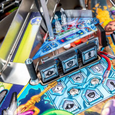 The Foo Fighters pinball machine playfield features.