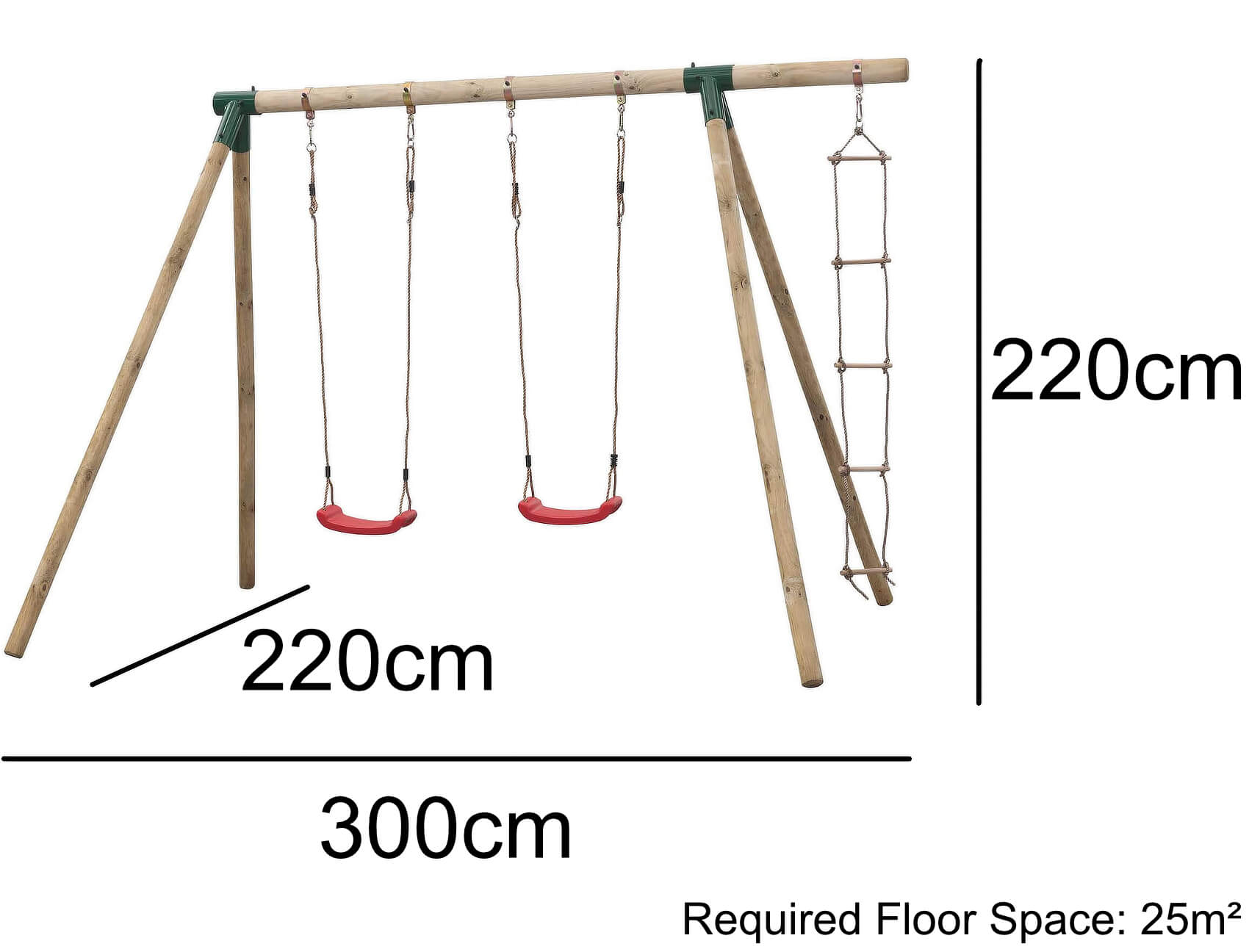 Charlotte Double Wooden Swing Set with Climbing Ladder by Swing King
