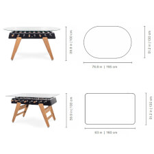 The RS3 Dining Football table sizes.