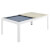 Conver-Table in White with Natural Oak tops and Powder Blue cloth.