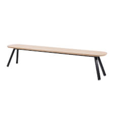 The Diagonal One 220 bench in Oak wood with black legs.