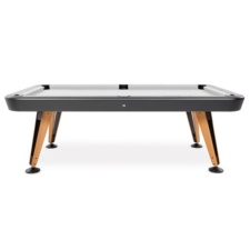 The Diagonal Outdoor Pool Table In Black with White Cloth.
