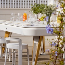 The Diagonal Outdoor Pool Dining Table In White.