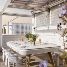 The Diagonal Outdoor Pool Dining Table In White.