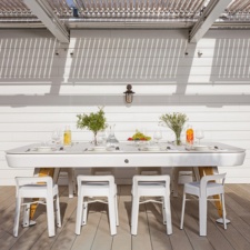 The Diagonal Outdoor Pool Dining Table In White.