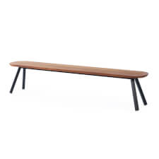 The Diagonal One 220 bench in Iroko with black legs.