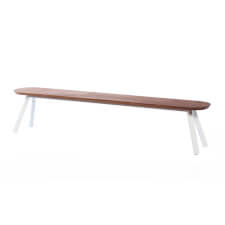 The Diagonal One 220 bench in Iroko with white legs.