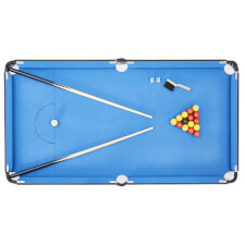 The Tekscore Compact folding pool table showing some accessories.