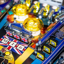 The Stern James Bond 007 60th Anniversary pinball machine playfield details.