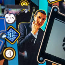 The Stern James Bond 007 60th Anniversary pinball machine playfield details.