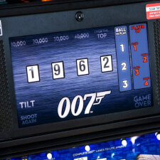 The Stern James Bond 007 60th Anniversary pinball machine playfield details.