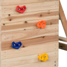The Mari Wooden Playcentre climbing wall.