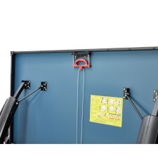 The Quickfold Indoor 18 tennis table closed.
