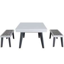 The California fitted with table tops & with optional benches, in White finish..