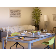 A Crystal Mirage dining top with custom print.
