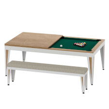 The Pureline Blade Pool table in white/oak finish and green cloth.