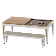 The Pureline Blade Pool table in white/oak finish and grey cloth.