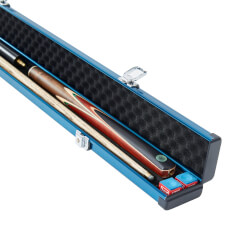 The Pureline Shield case for 3/4 joint cues in blue open.