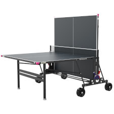 The Butterfly Spirit M4 Rollaway Outdoor Table Tennis Table, Half-Folded in a Grey Finish