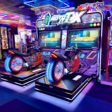 The Sega Asphalt  Moto Blitz Twin arcade machine.