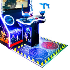 The Sega Mission Impossible Deluxe arcade machine close up.
