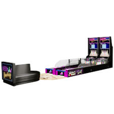 The Sega Neon Bowling arcade machine doubled with flooring and seating.