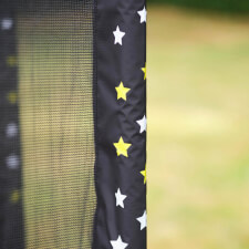 The Plum Junior Stardust Springsafe trampoline with enclosure close up.