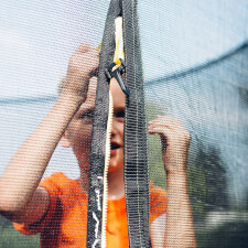 The Plum Space Zone II Springsafe trampoline with enclosure close up.