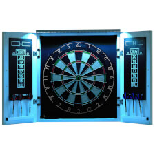 The White cabinet with lighting on.