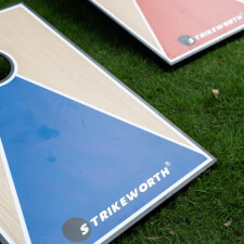 The Strikeworth Cornhole set close up.