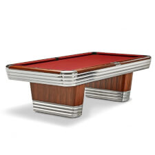 The Brunswick Centennial slate bed pool table with cardinal red cloth.