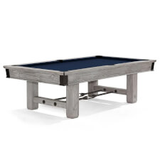 The Brunswick Canton slate bed pool table in rustic grey and midnight blue cloth.