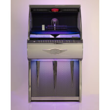 The Sound Leisure Streamliner Rocket CD jukebox with purple LED ligting.