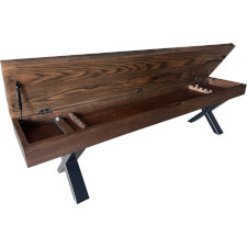 The optional storage bench showing internal compartment.