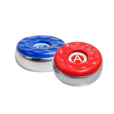 The Sun-Glo American Shuffleboard Pucks in red and blue.
