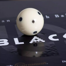 The Aramith Tournament BLACK 2 1/4'' 6 Black Dots in a Blister pool ball.