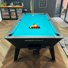 The Rasson Apollo Slate Bed Pool Table with Teal cloth colour..