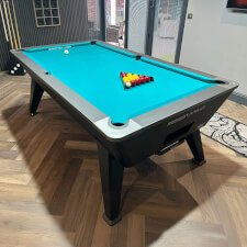 The Rasson Apollo Slate Bed Pool Table with Teal cloth colour..