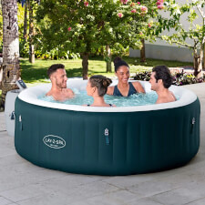 People enjoying the Lay-Z-Spa New York Hot Tub.