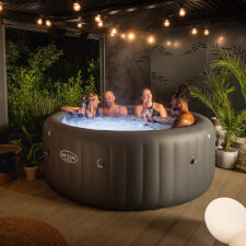 Friends enjoying the Lay-Z-Spa Santorini Hydrojet Pro Hot Tub Bubbles.