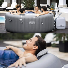 Friends enjoying the Lay-Z-Spa Santorini Hydrojet Pro Hot Tub Bubbles.